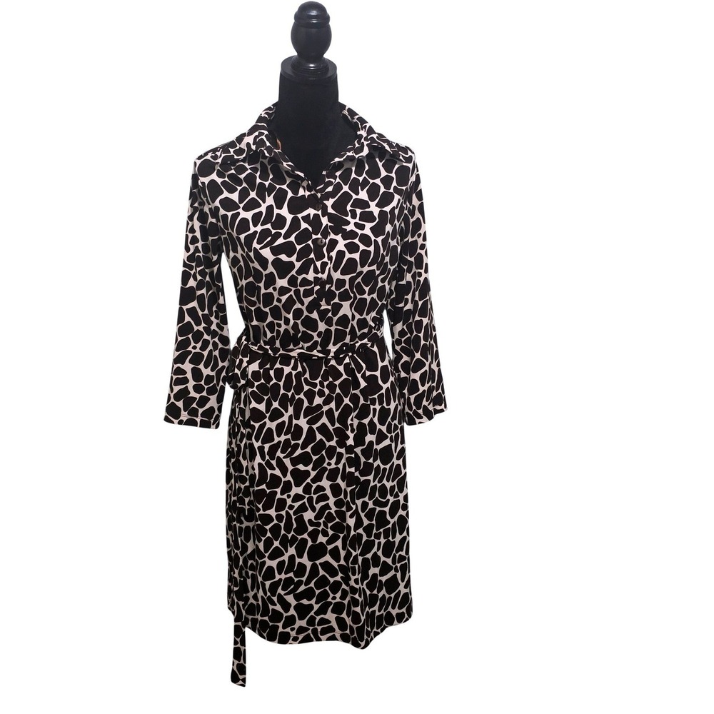En Focus Studio Womens Black Cream Giraffe Print Brown Shirt Dress Size 8